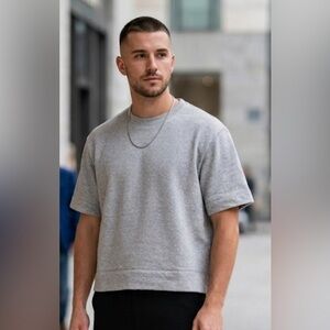 MSGM Milano Boxy Gray French Terry Short Sleeve Sweatshirt IT 48/ US M